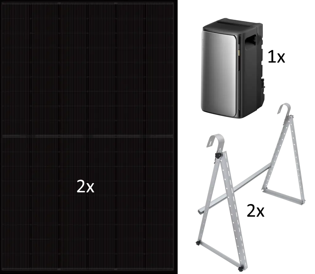 Balkonkraftwerk 900 Watt inkl. 2 kWh Batterie & Unterkonstruktion